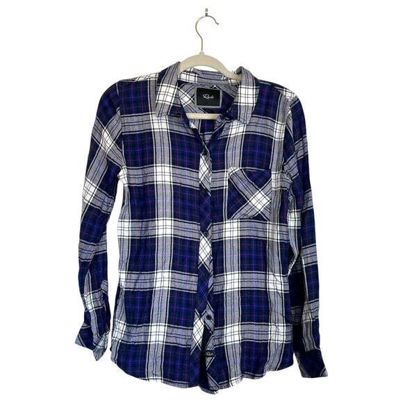 RAILS Hunter Flannel Button Up Shirt Plaid Navy White Size Small Casual - Picture 1 of 7